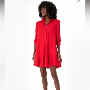 Pomander Place Callahan Red Crepe Shirt Dress